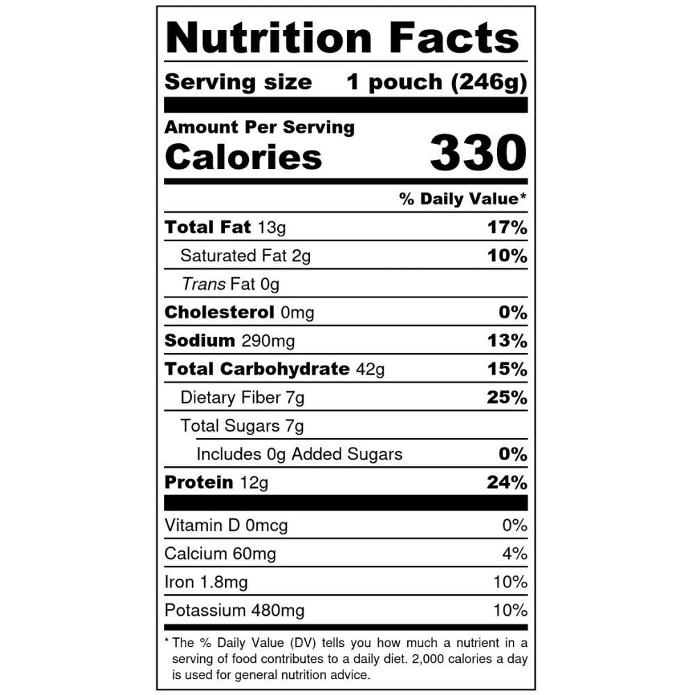 Edamame Peanut nutrition facts. 330 calories. 13 grams total fat, 2 grams saturated fat, 0 grams trans fat, 0 milligrams cholesterol, 290 milligrams sodium, 42 grams total carbohydrates, 7 grams dietary fiber, 7 grams total sugars, includes 0 grams added sugars, 12 grams protein. 0 micrograms vitamin d, 60 milligrams calcium, 1.8 milligrams iron, 480 milligrams potassium. 